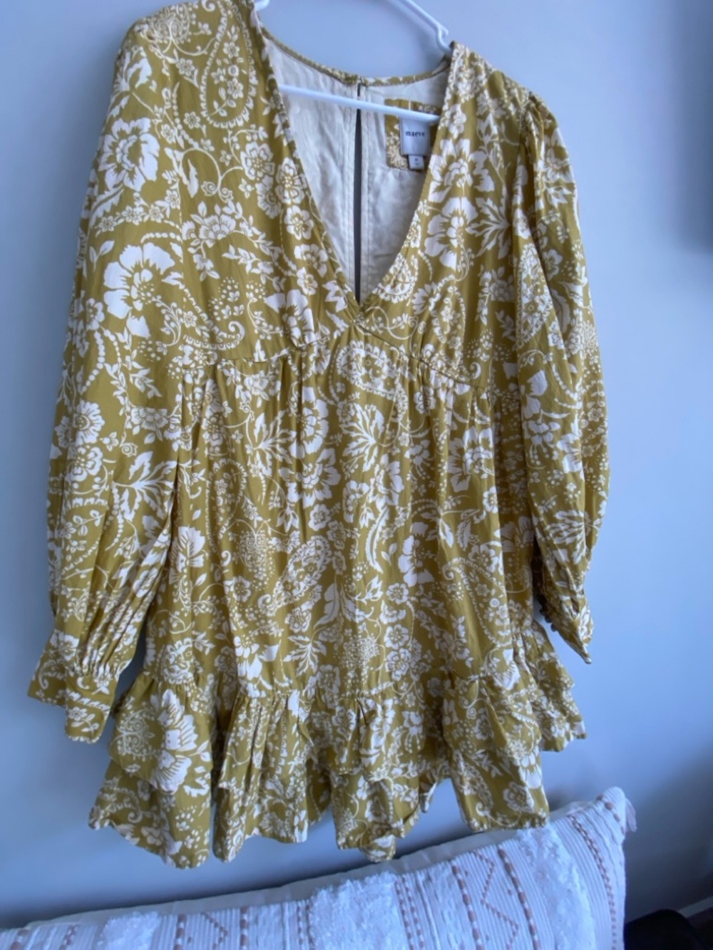 Anthropologie Maeve Frill Puff V-Neck Ruffle Mini Dress - Picture 3 of 6